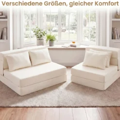 3 In 1 Klappbares Schlafsofa Chenille Mit 2 Kissen für Wohnzimmer Schlafzimmer Home Office Beige