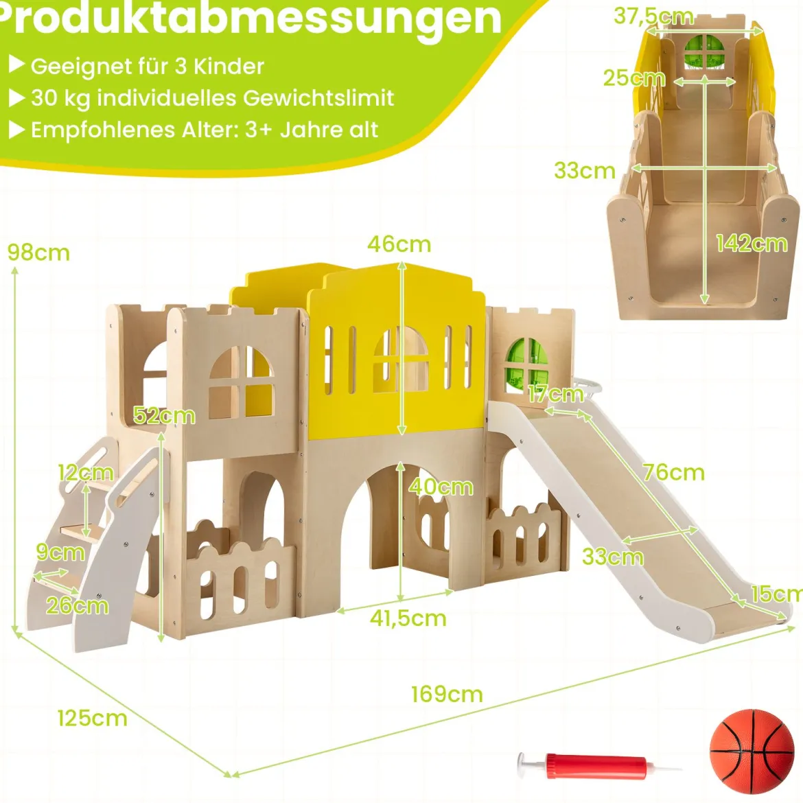 7-in-1 Kleinkind-Rutsche mit Kletterleiter Basketballkorb Tunnel & Stauraum Kinder Rutsche Bunt
