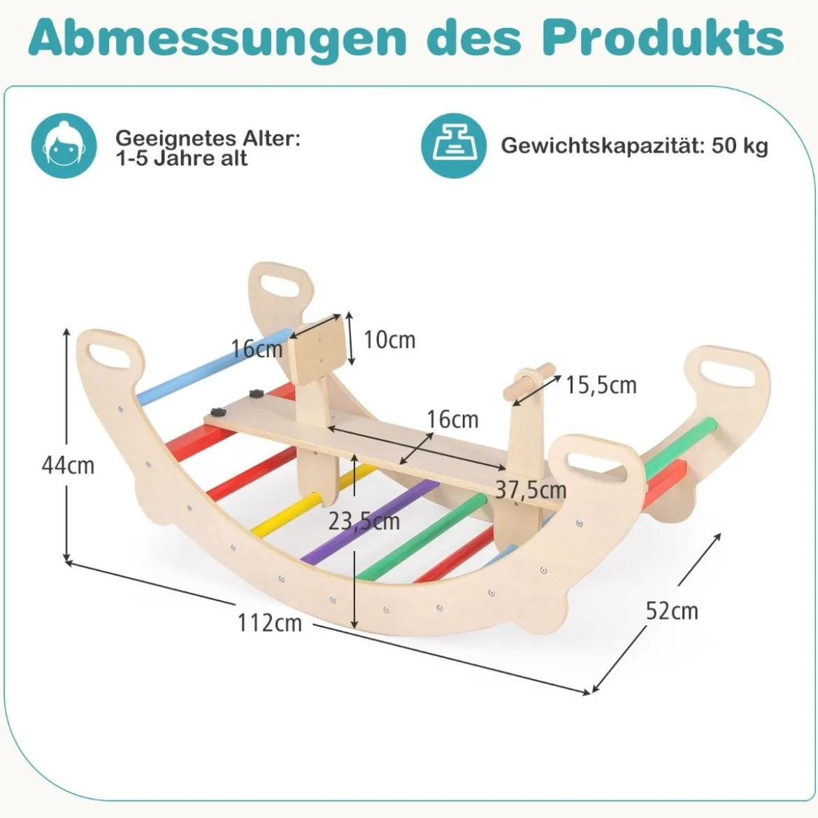 4 in 1 Kletterbogen mit Abnehmbarem Sitz Klettergerüst zum Wippen Schaukeln Klettern Krabbeln