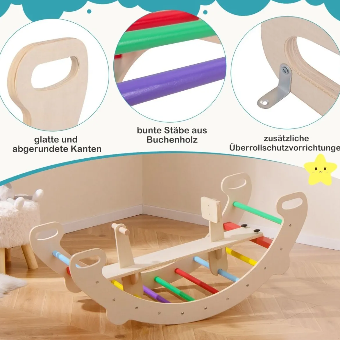 4 in 1 Kletterbogen mit Abnehmbarem Sitz Klettergerüst zum Wippen Schaukeln Klettern Krabbeln