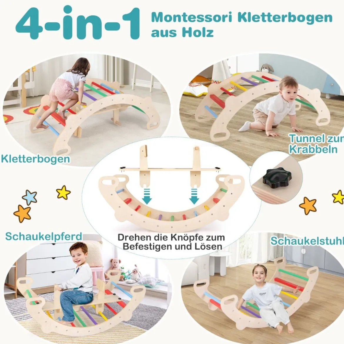 4 in 1 Kletterbogen mit Abnehmbarem Sitz Klettergerüst zum Wippen Schaukeln Klettern Krabbeln