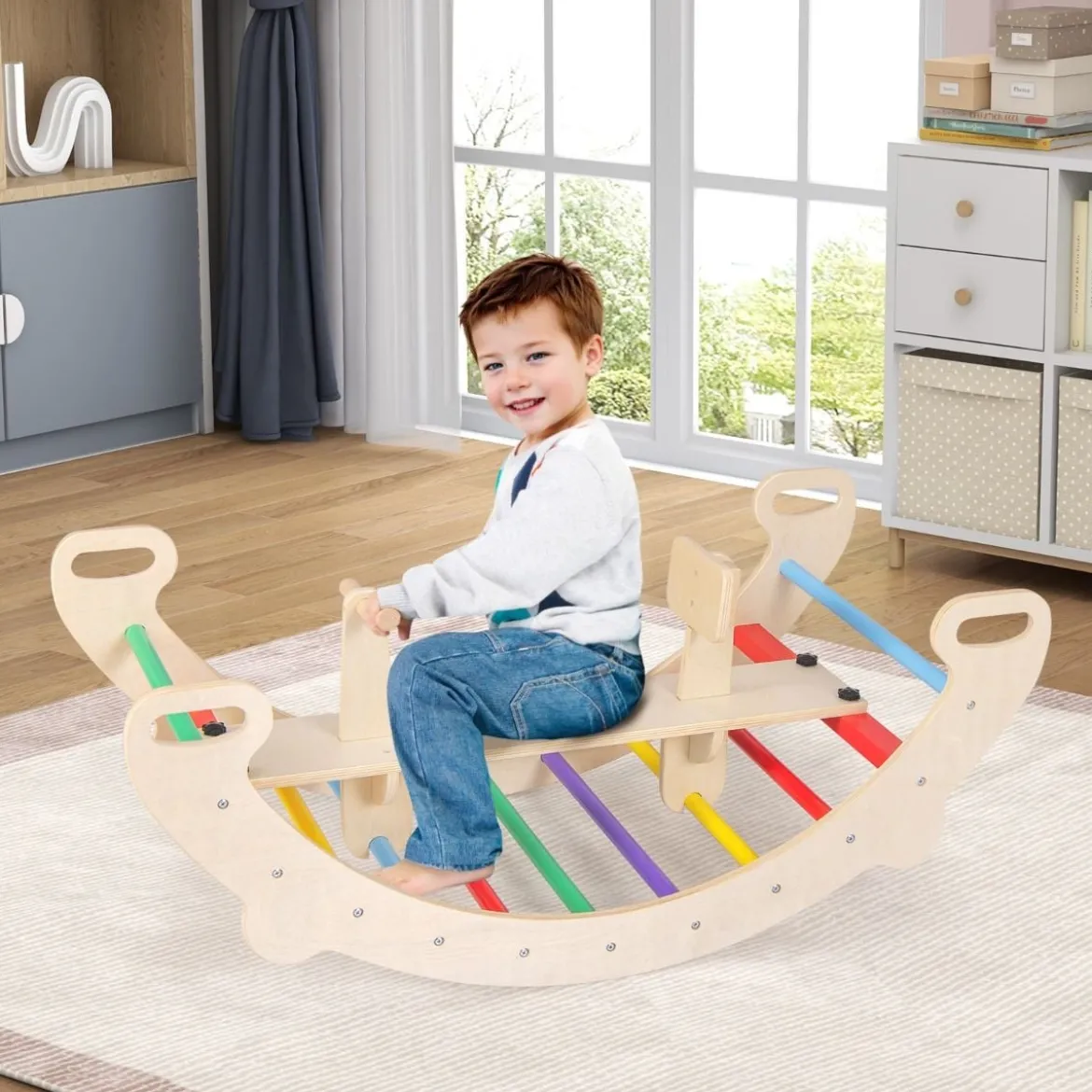 4 in 1 Kletterbogen mit Abnehmbarem Sitz Klettergerüst zum Wippen Schaukeln Klettern Krabbeln