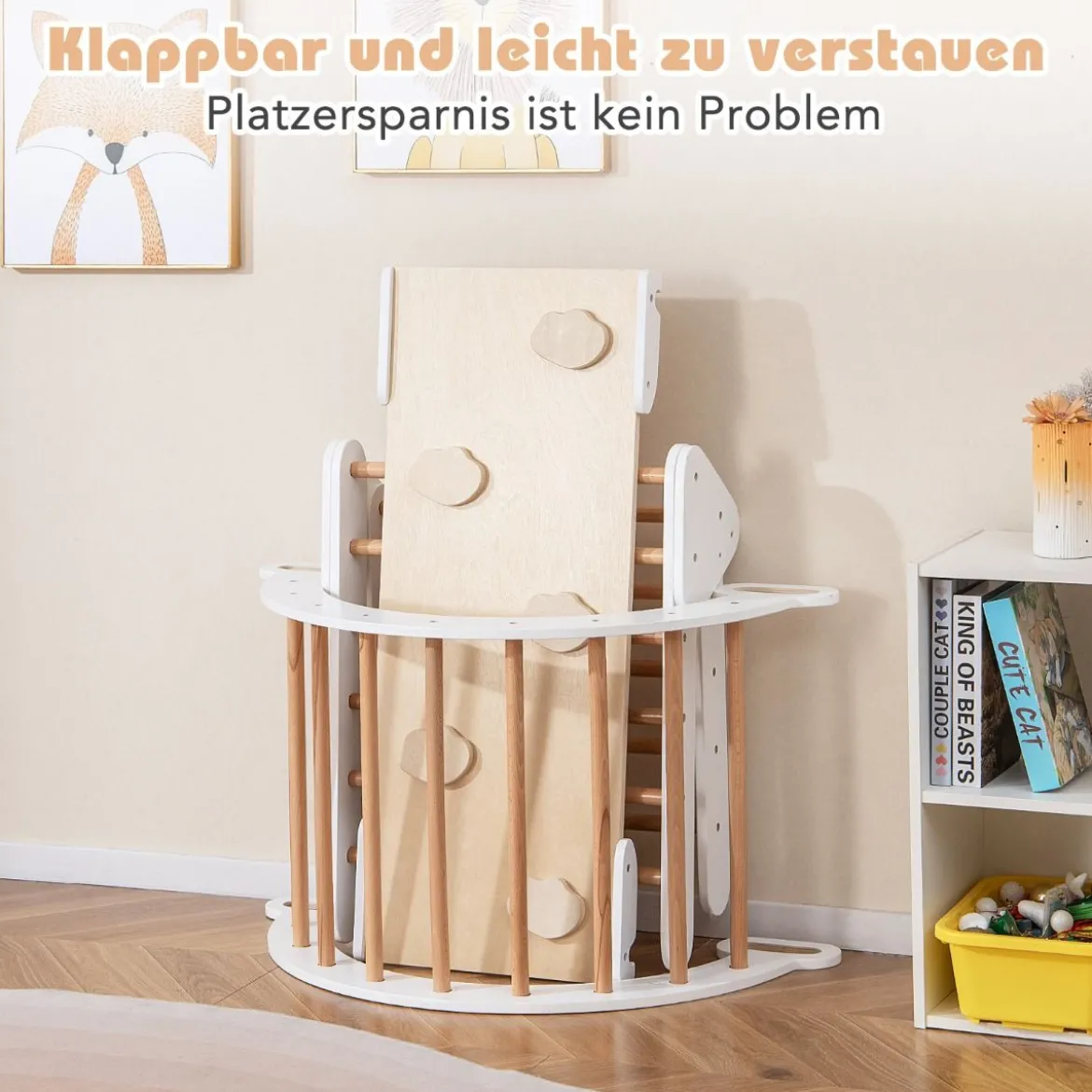 4 in 1 Kletterdreieck mit Rutsche & Kletterbogen & Doppelseitige Rampe Klettergerüst Natur/Bunt/Mehrfärbig/Grau/Weiß