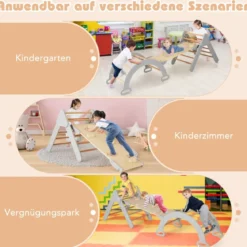 4 in 1 Kletterdreieck mit Rutsche & Kletterbogen & Doppelseitige Rampe Klettergerüst Natur/Bunt/Mehrfärbig/Grau/Weiß