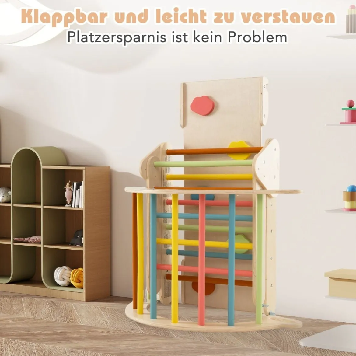 4 in 1 Kletterdreieck mit Rutsche & Kletterbogen & Doppelseitige Rampe Klettergerüst Natur/Bunt/Mehrfärbig/Grau/Weiß