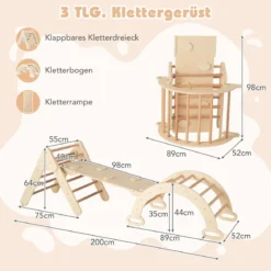 4 in 1 Kletterdreieck mit Rutsche & Kletterbogen & Doppelseitige Rampe Klettergerüst Natur/Bunt/Mehrfärbig/Grau/Weiß