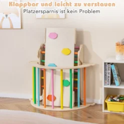 4 in 1 Kletterdreieck mit Rutsche & Kletterbogen & Doppelseitige Rampe Klettergerüst Natur/Bunt/Mehrfärbig/Grau/Weiß