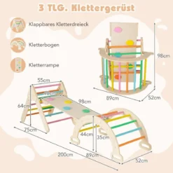 4 in 1 Kletterdreieck mit Rutsche & Kletterbogen & Doppelseitige Rampe Klettergerüst Natur/Bunt/Mehrfärbig/Grau/Weiß