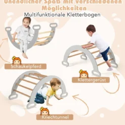 4 in 1 Kletterdreieck mit Rutsche & Kletterbogen & Doppelseitige Rampe Klettergerüst Natur/Bunt/Mehrfärbig/Grau/Weiß