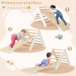 4 in 1 Kletterdreieck mit Rutsche & Kletterbogen & Doppelseitige Rampe Klettergerüst Natur/Bunt/Mehrfärbig/Grau/Weiß