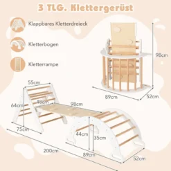 4 in 1 Kletterdreieck mit Rutsche & Kletterbogen & Doppelseitige Rampe Klettergerüst Natur/Bunt/Mehrfärbig/Grau/Weiß