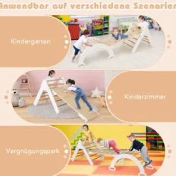 4 in 1 Kletterdreieck mit Rutsche & Kletterbogen & Doppelseitige Rampe Klettergerüst Natur/Bunt/Mehrfärbig/Grau/Weiß