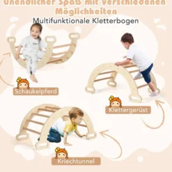 4 in 1 Kletterdreieck mit Rutsche & Kletterbogen & Doppelseitige Rampe Klettergerüst Natur/Bunt/Mehrfärbig/Grau/Weiß