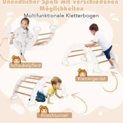 4 in 1 Kletterdreieck mit Rutsche & Kletterbogen & Doppelseitige Rampe Klettergerüst Natur/Bunt/Mehrfärbig/Grau/Weiß