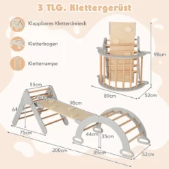 4 in 1 Kletterdreieck mit Rutsche & Kletterbogen & Doppelseitige Rampe Klettergerüst Natur/Bunt/Mehrfärbig/Grau/Weiß