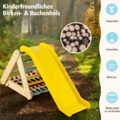 4 in 1 Kletterdreieck mit Rutsche Klettergerüst aus Holz62,5 x 64 x 57,5 cm