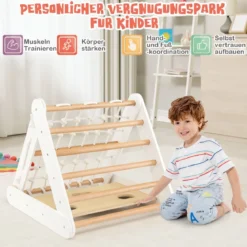 4 in 1 Kletterdreieck mit Rutsche Klettergerüst aus Holz62,5 x 64 x 57,5 cm