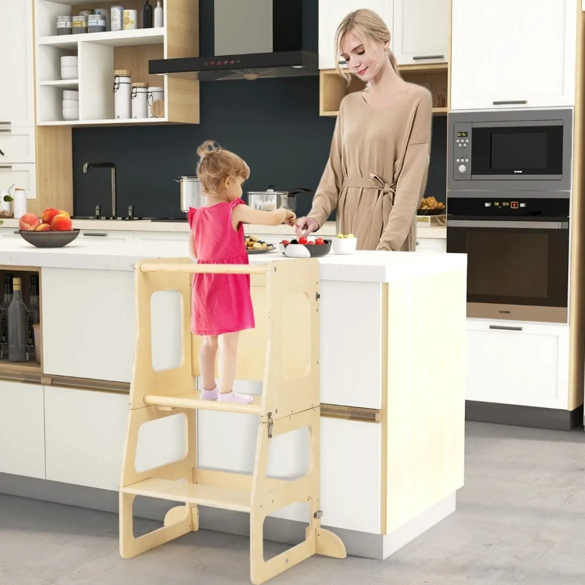 7 in 1 Kletterdreieck mit Rutsche Klettergerüst für Kinder ab 3 Jahren Tritthocker Kreidetafel