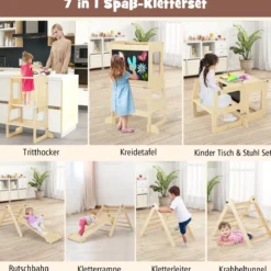 7 in 1 Kletterdreieck mit Rutsche Klettergerüst für Kinder ab 3 Jahren Tritthocker Kreidetafel