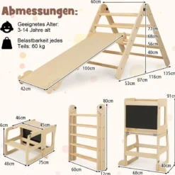 7 in 1 Kletterdreieck mit Rutsche Klettergerüst für Kinder ab 3 Jahren Tritthocker Kreidetafel