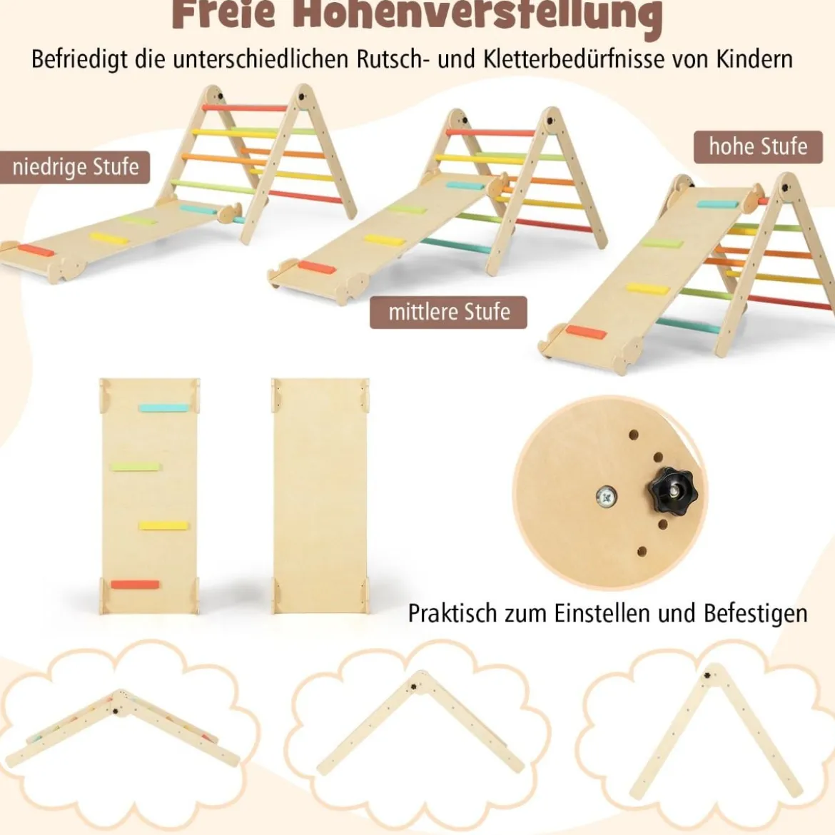7 in 1 Kletterdreieck mit Rutsche Klettergerüst für Kinder ab 3 Jahren Tritthocker Kreidetafel