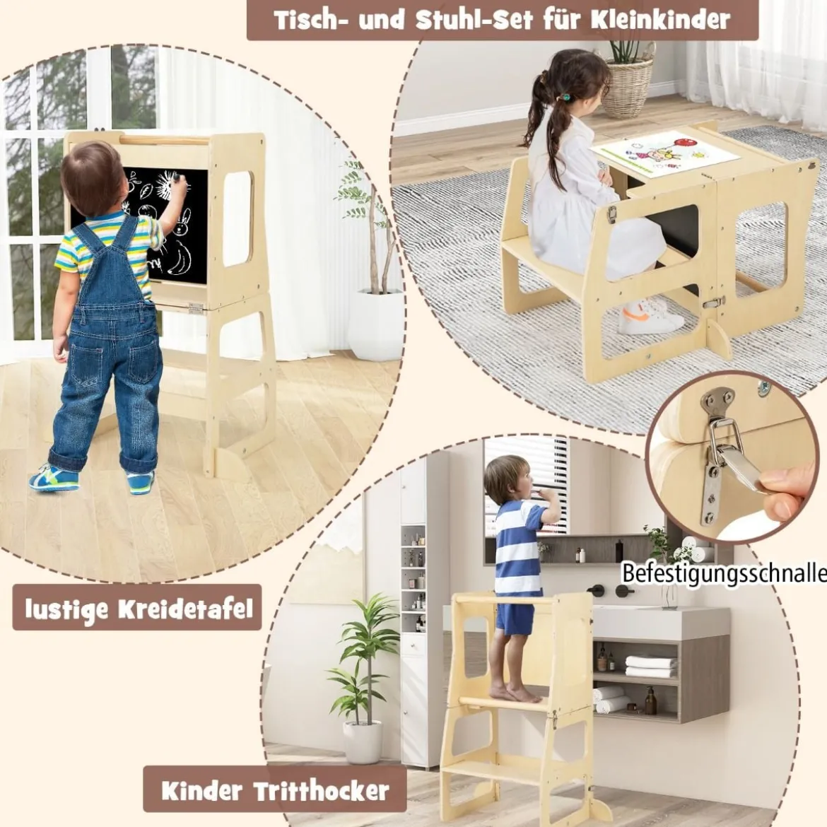 7 in 1 Kletterdreieck mit Rutsche Klettergerüst für Kinder ab 3 Jahren Tritthocker Kreidetafel