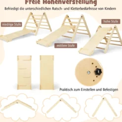 7 in 1 Kletterdreieck mit Rutsche Klettergerüst für Kinder ab 3 Jahren Tritthocker Kreidetafel