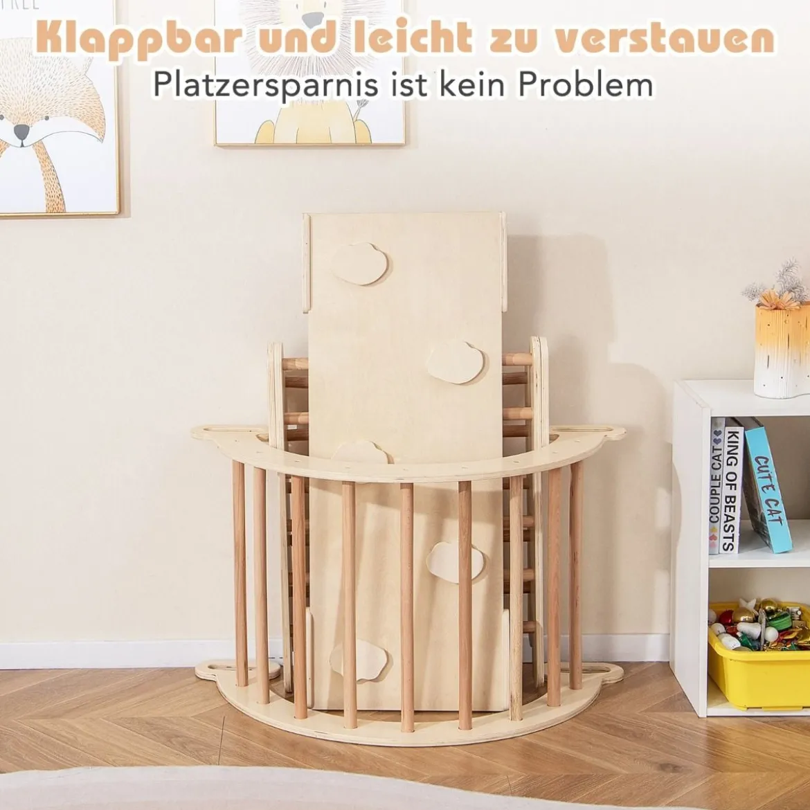4 in 1 Kletterdreieck mit Rutsche & Kletterbogen & Doppelseitige Rampe Klettergerüst Natur/Bunt