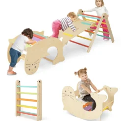 7 in 1 Klettergerüst Kletterdreieck mit Rutsche Kletterdreieck für Kinder ab 3 Jahren