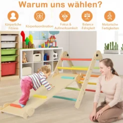 7 in 1 Klettergerüst Kletterdreieck mit Rutsche Kletterdreieck für Kinder ab 3 Jahren