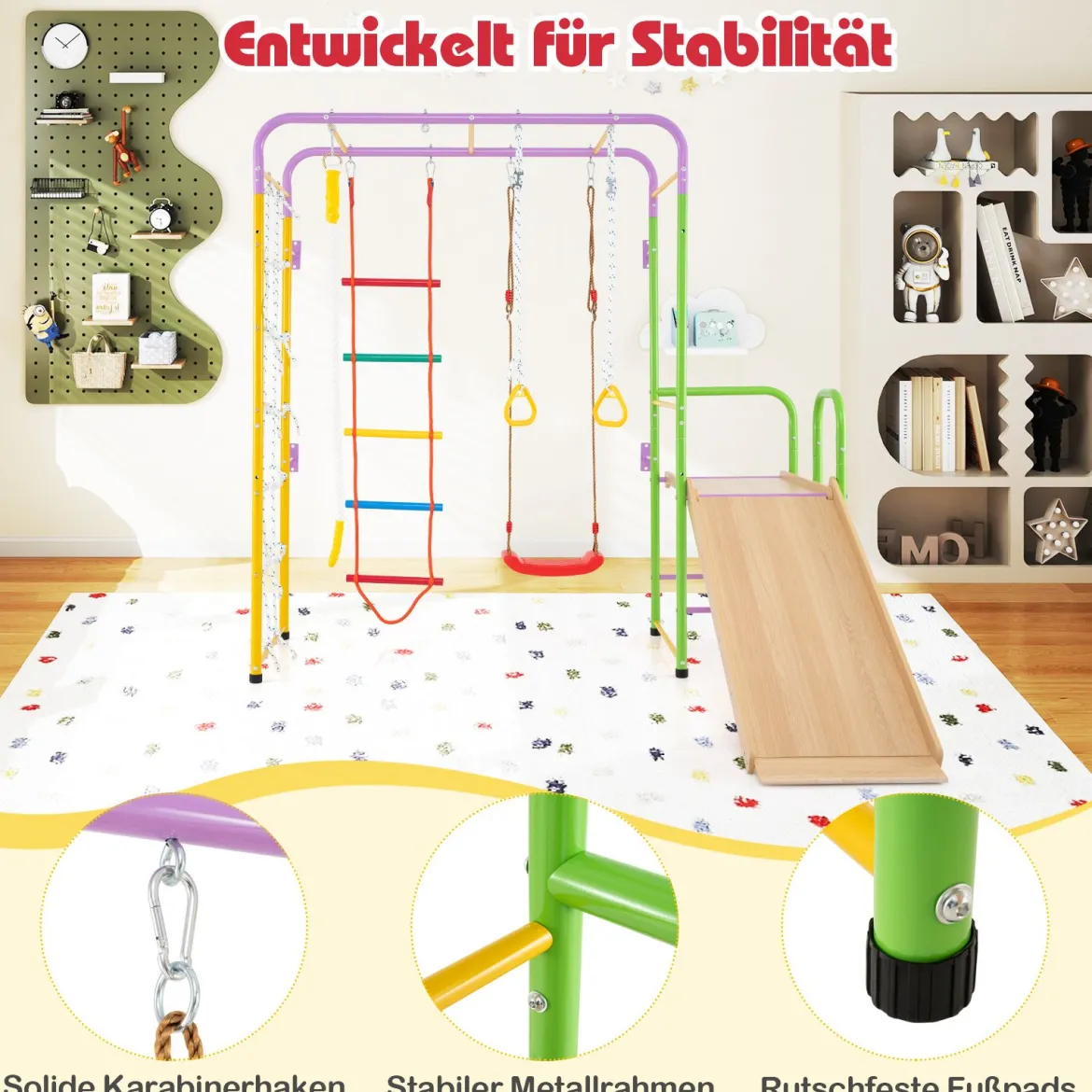 8 in 1 Klettergerüst Kletterwand & Affenstangen & Leiter & Seil & Turnring & Schaukel & Rutsche & Kletterer
