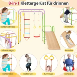 8 in 1 Klettergerüst Kletterwand & Affenstangen & Leiter & Seil & Turnring & Schaukel & Rutsche & Kletterer