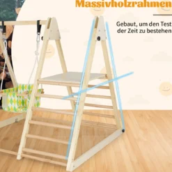 4 in 1 Klettergerüst mit Babyschaukel & Ruheplattform & Kletterrampe & Leiter Montessori Kletterset Natur