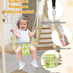 4 in 1 Klettergerüst mit Babyschaukel & Ruheplattform & Kletterrampe & Leiter Montessori Kletterset Natur