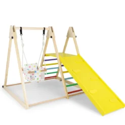 4 in 1 Klettergerüst mit Babyschaukel & Ruheplattform & Kletterrampe & Leiter Montessori Kletterset Bunt