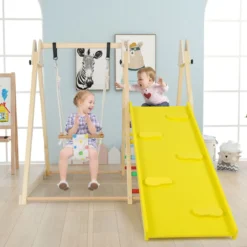 4 in 1 Klettergerüst mit Babyschaukel & Ruheplattform & Kletterrampe & Leiter Montessori Kletterset Bunt