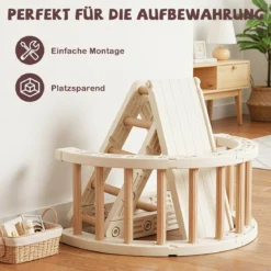 5 in 1 Klettergerüst mit Kletterbogen & Holzdreieck & Rutsche Kletterdreieck inkl. Doppelseitige Rampe