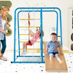 6 in 1 Klettergerüst Schaukel & Rutsche & Kletterstange & Kletterleiter & Seilwand für Kinder ab 3 Jahre