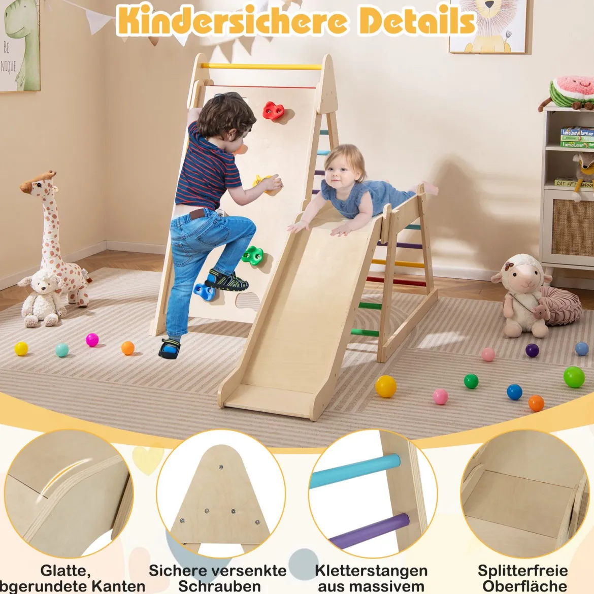 3 in 1 Kletterleiter & Kletterwand & Rutsche Indoor Klettergerüst zum Klettern & Rutschen Bunt