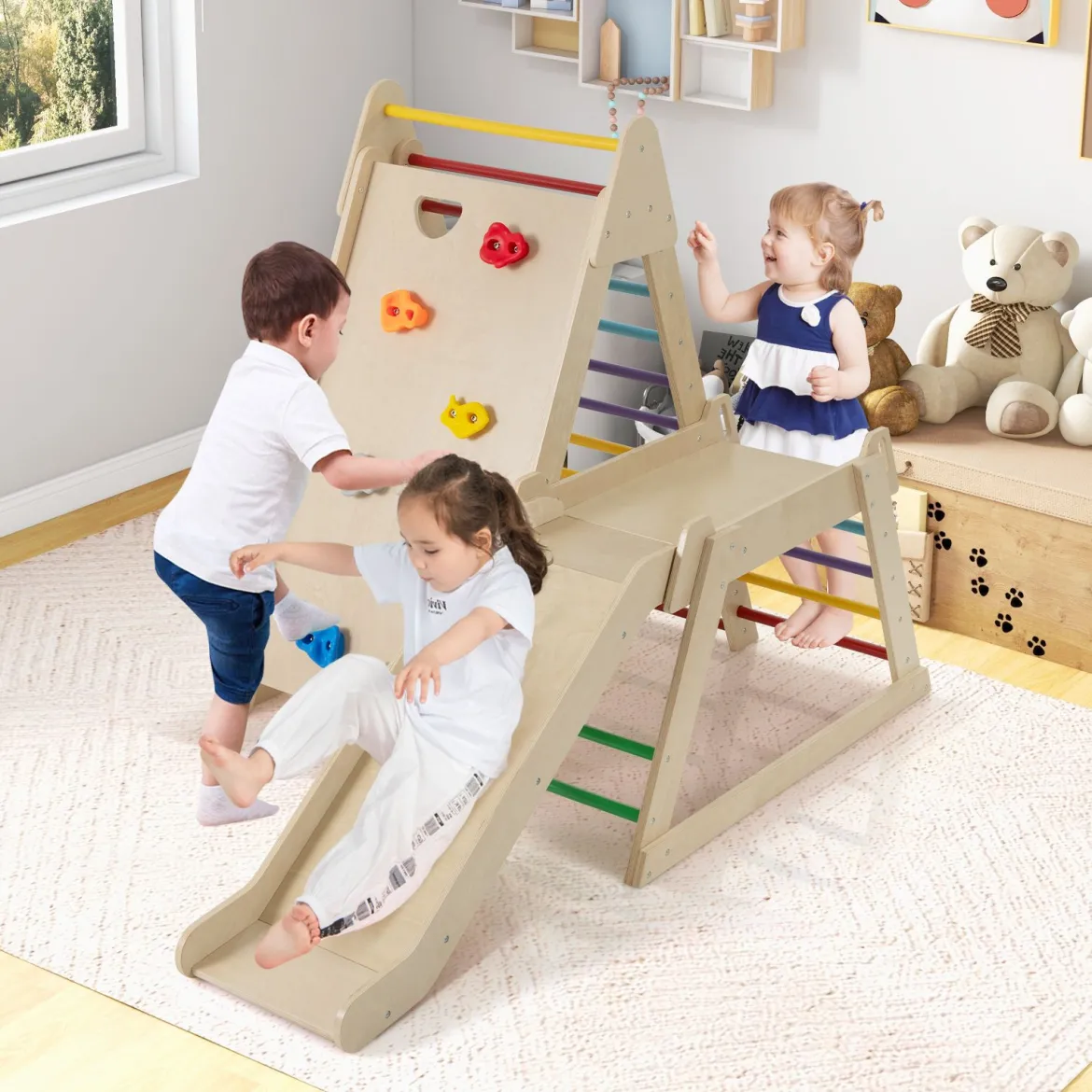 3 in 1 Kletterleiter & Kletterwand & Rutsche Indoor Klettergerüst zum Klettern & Rutschen Bunt