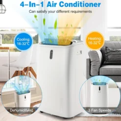 5 in 1 Klimagerät 14000 BTU Heiz&Kühl&Ventilator&Entfeucht Tragbare Klimaanlage für 40 ㎡ 44,5 x 39 x 77 cm Weiß