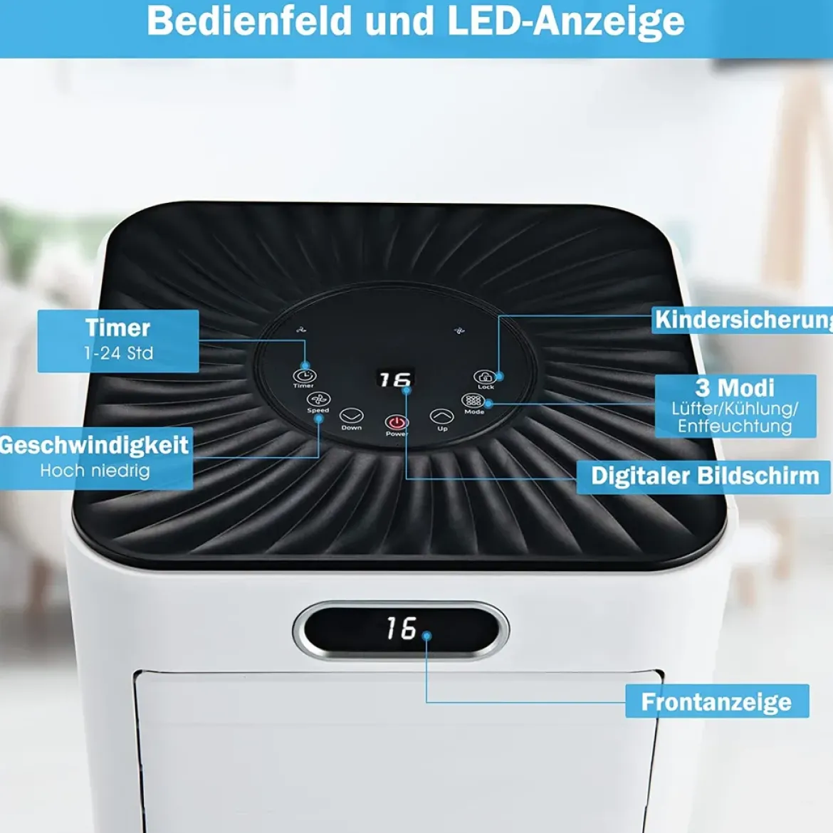 4 in 1 Klimagerät Kühlen&Ventilieren&Entfeuchten Tragbares Klimagerät mit Fernbedienung 9000 BTU für 30㎡