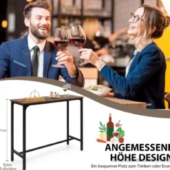 2 in 1 Konsolentisch und Bartisch Vintage mit schwarzem Metallgestell 120 x 40 x 101 cm Rustikales Braun