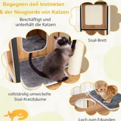 2 in 1 Kratzbaum Katzenhaus 3 Etagen Katzenbaum mit Abnehmbaren Kissens & Katzenhöhle