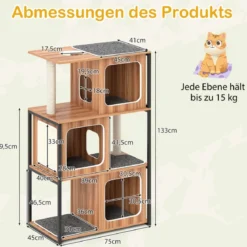 2 in 1 Kratzbaum Katzenhaus 3 Etagen Katzenbaum mit Abnehmbaren Kissens & Katzenhöhle