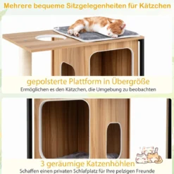 2 in 1 Kratzbaum Katzenhaus 3 Etagen Katzenbaum mit Abnehmbaren Kissens & Katzenhöhle