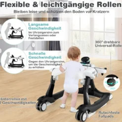 6 in 1 Lauflernhilfe mit Verstellbarer Höhe & Geschwindigkeit Klappbarer Lauflernwagen