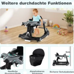 6 in 1 Lauflernhilfe mit Verstellbarer Höhe & Geschwindigkeit Klappbarer Lauflernwagen