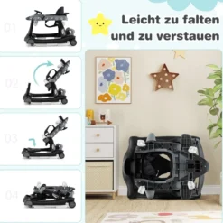 6 in 1 Lauflernhilfe mit Verstellbarer Höhe & Geschwindigkeit Klappbarer Lauflernwagen