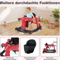 6 in 1 Lauflernhilfe mit Verstellbarer Höhe & Geschwindigkeit Klappbarer Lauflernwagen